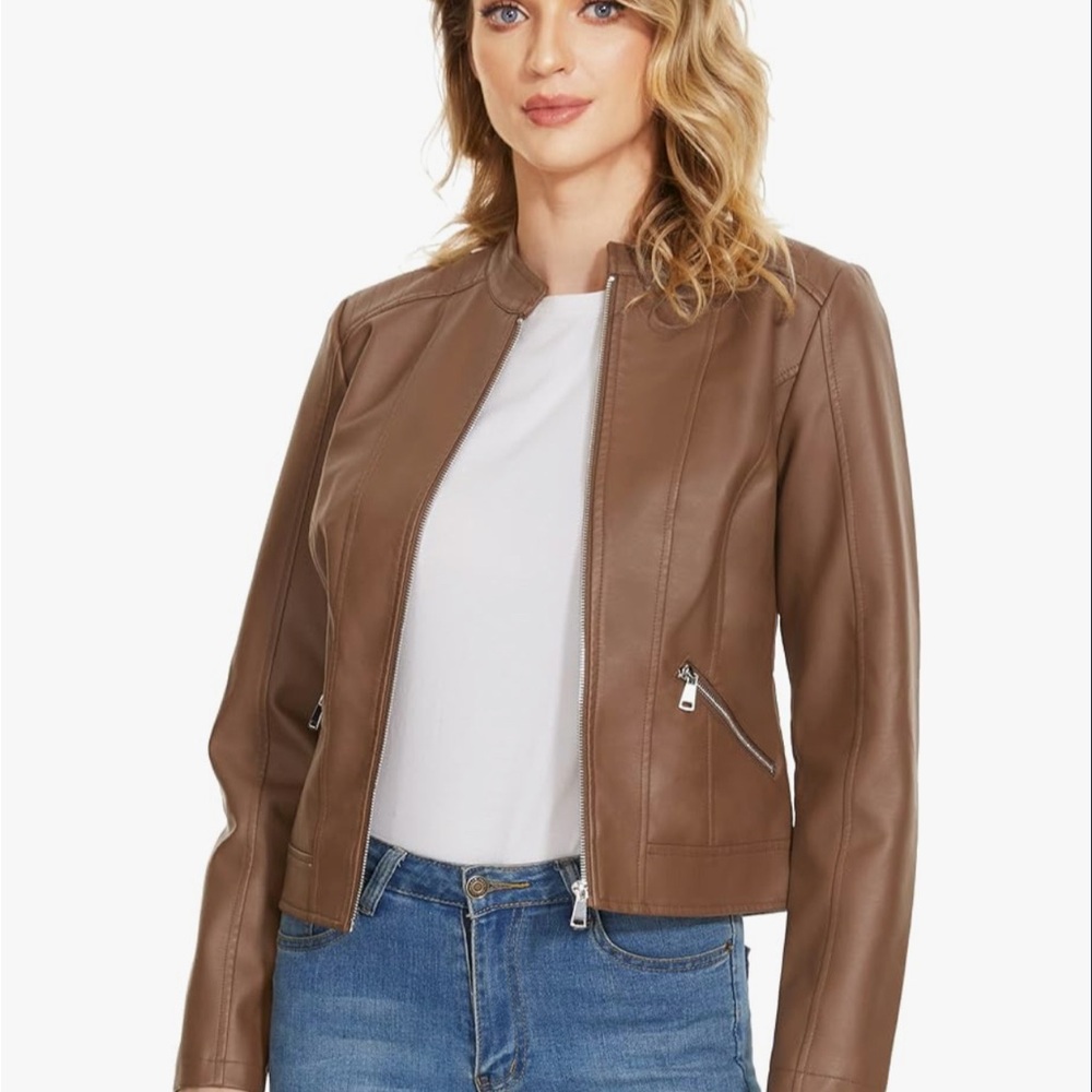Women's Brown Faux Leather Jacket